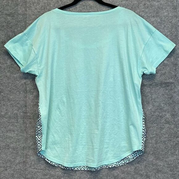 ANN TAYLOR Top Women's Large Blue Blouse Crew Neck Short Sleeve Geometric NWOT - Picture 6 of 11